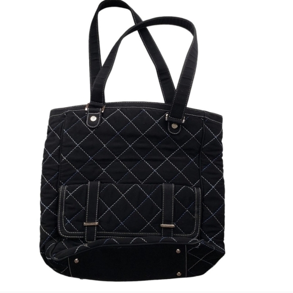 Vera Bradley Black Quilted Tote Bag with Geometric Stitching - Picture 2 of 10